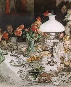 Carl Larsson Around the Lamp at Evening oil painting reproduction